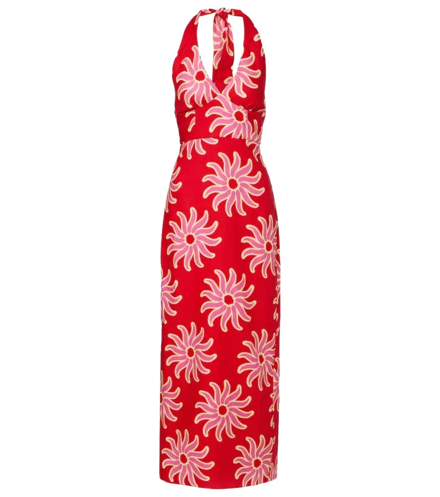 Cala de la Cruz Dasha printed halterneck linen maxi dress