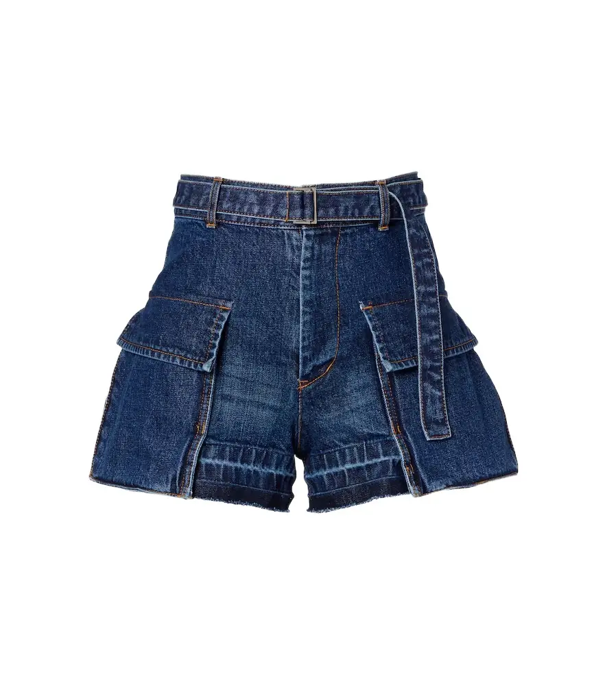 Sacai Belted denim shorts