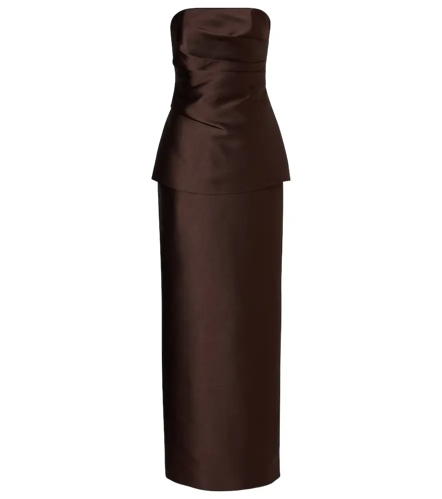 solace london brown dress Alia gathered satin and crepe gown - brown