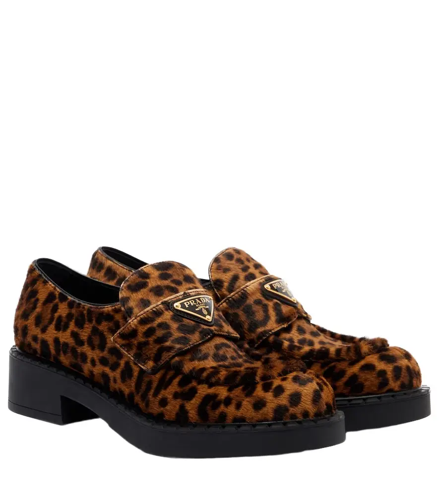 Prada Chocolate leopard-print calf hair loafers
