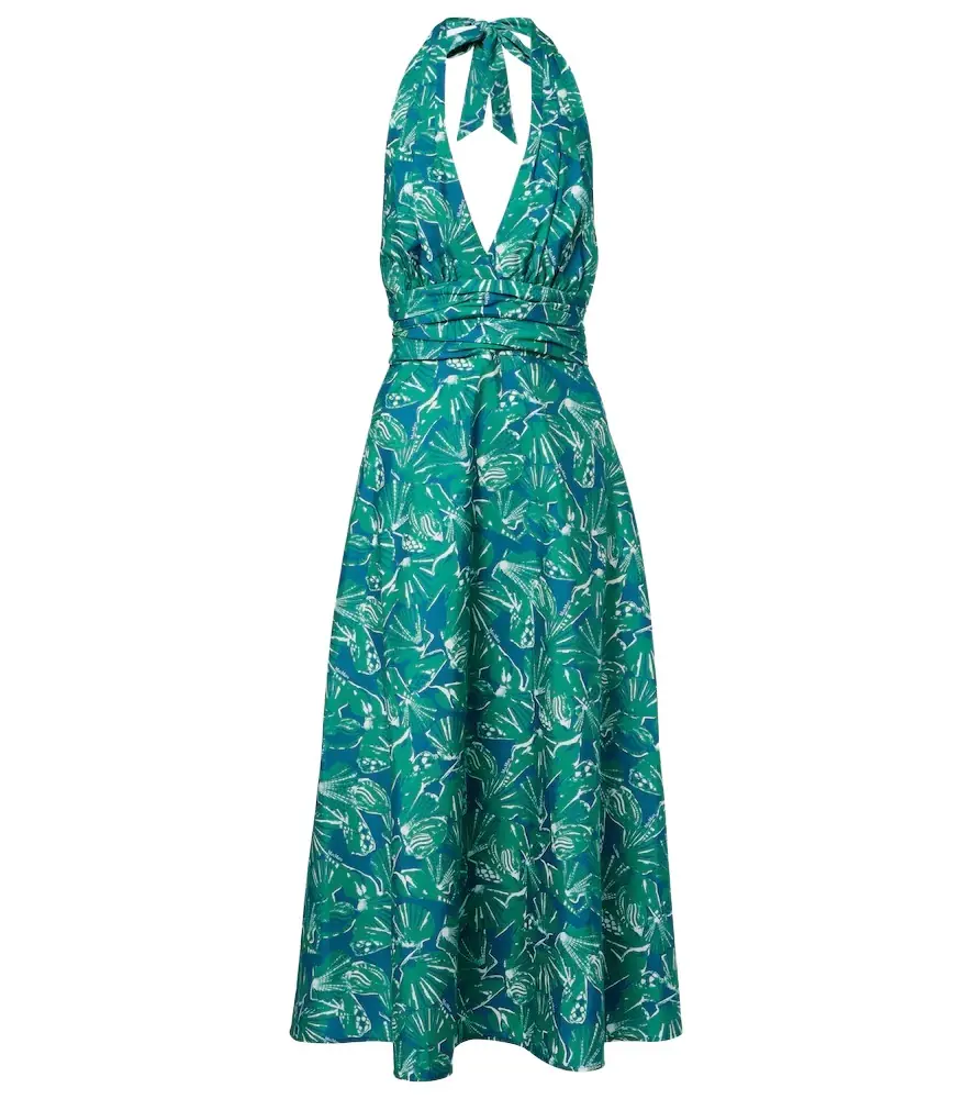 Max Mara Printed halterneck cotton midi dress