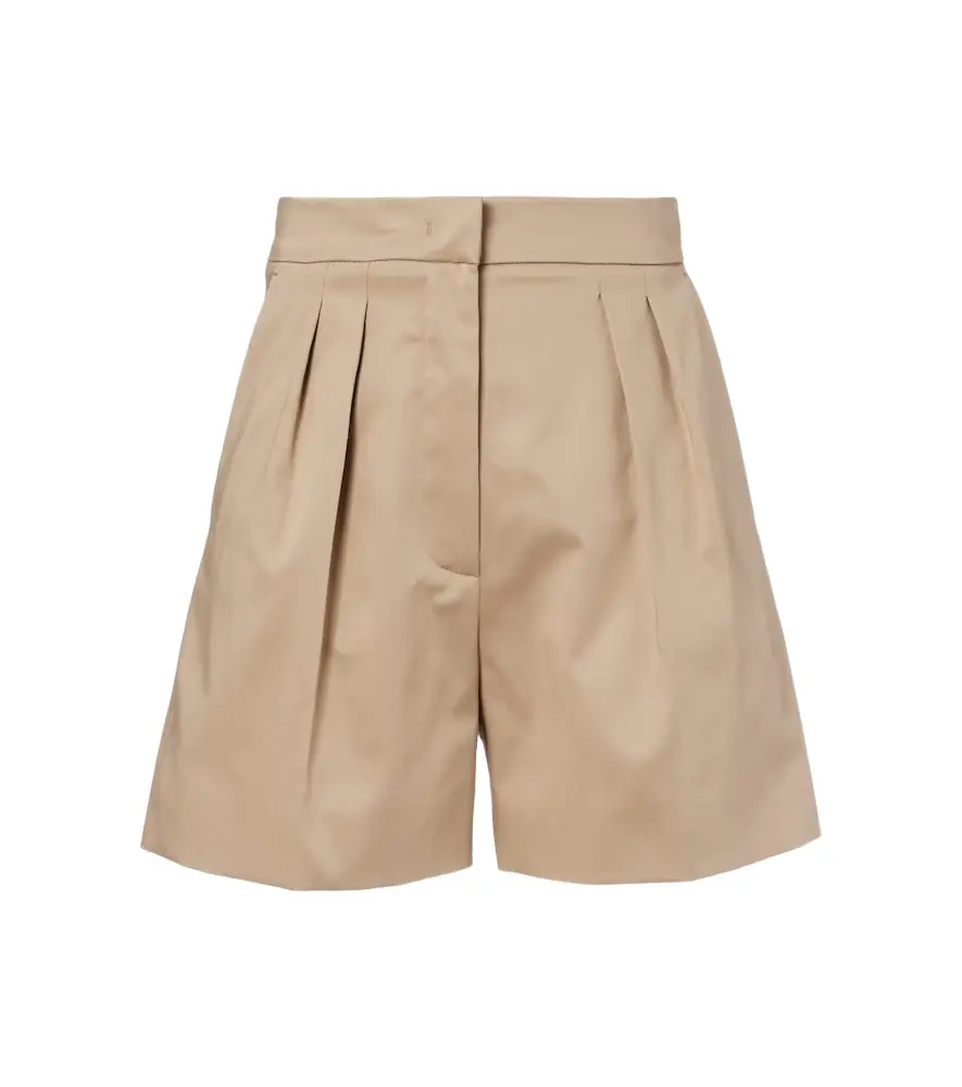 Max Mara Tabacco pleated cotton-blend shorts