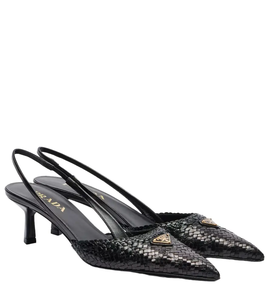 Prada Woven leather slingback pumps