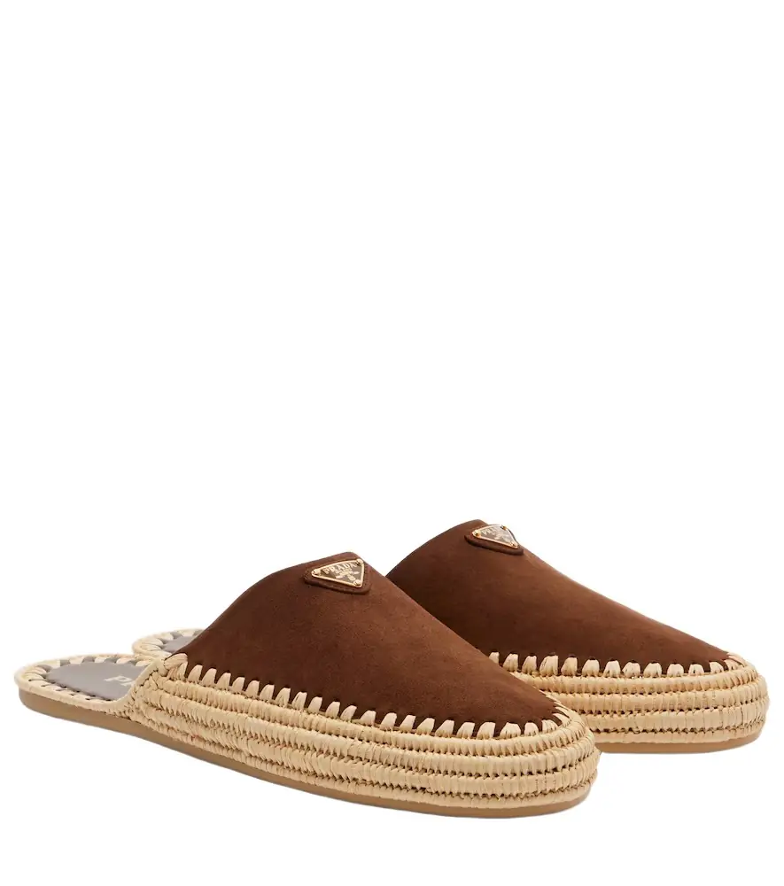 Prada Suede and jute mules