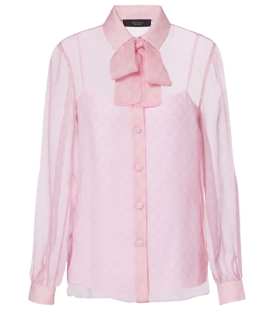 Gucci GG tie-neck printed chiffon shirt
