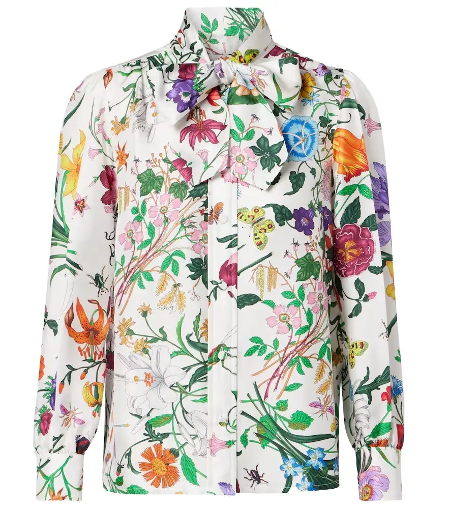 Gucci Floral tie-neck silk twill shirt