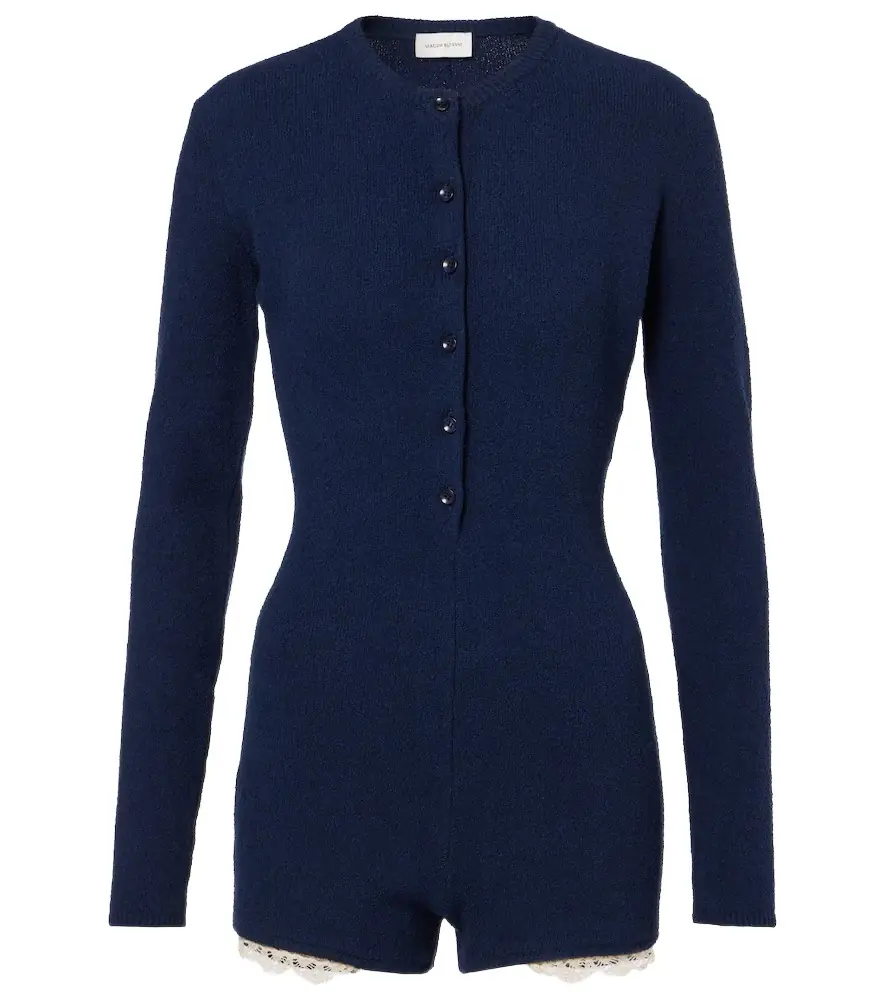 Magda Butrym Lace-trimmed knitted cotton-blend romper