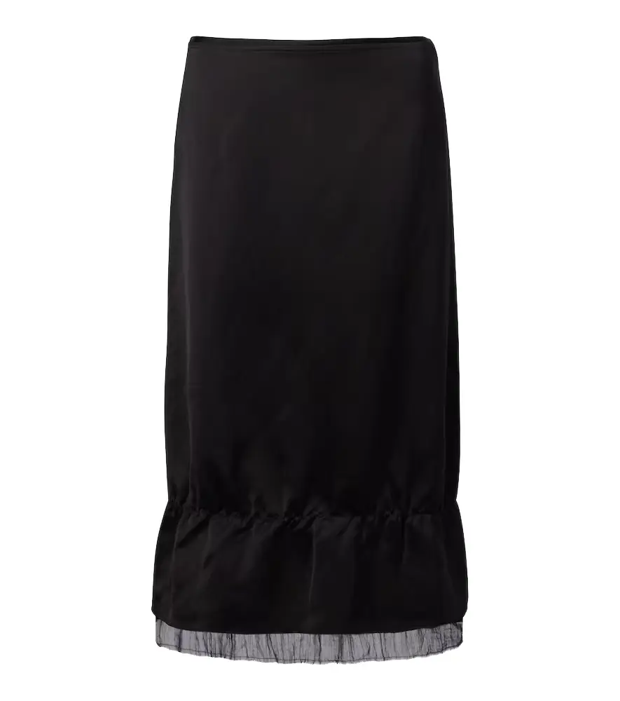 Toteme Gauze-trimmed satin midi skirt