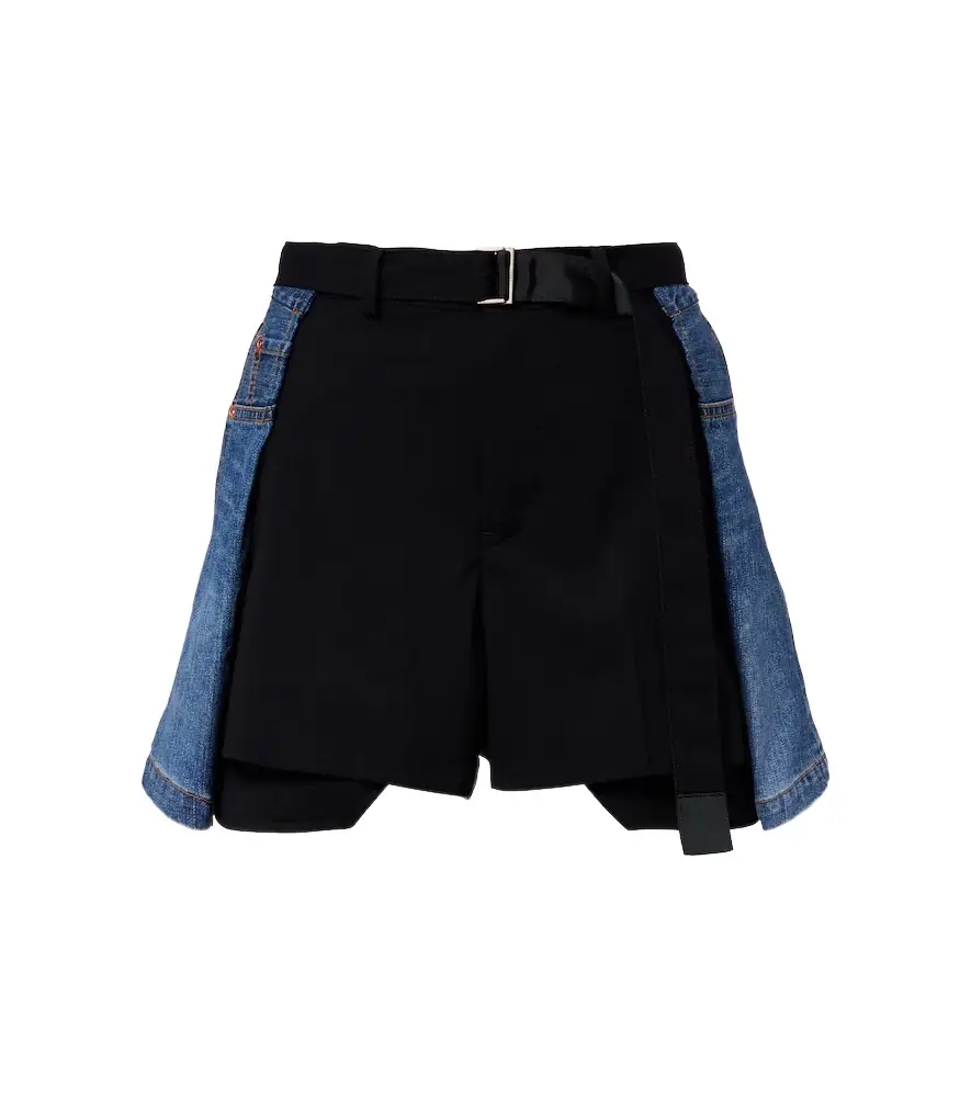Sacai Paneled denim shorts