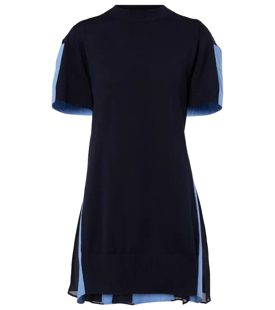 Sacai Paneled cotton-blend minidress