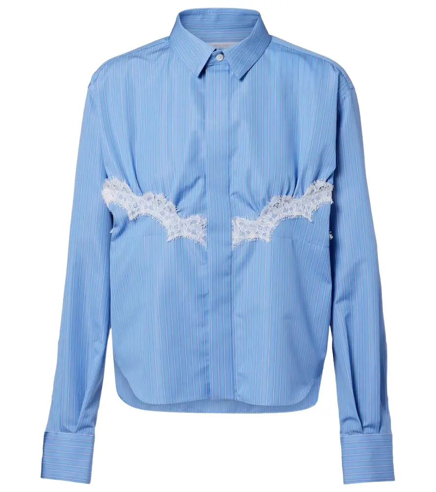 Sacai Lace-trimmed striped cotton-blend poplin shirt