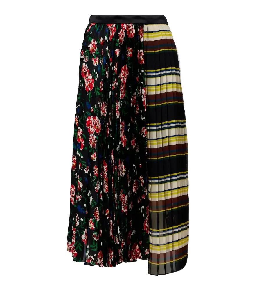 Sacai Printed plissé midi skirt