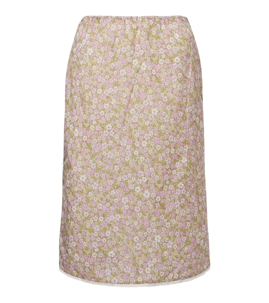 Prada Re-Nylon lace-trimmed floral midi skirt