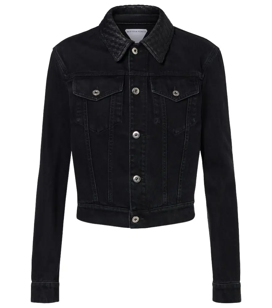 Bottega Veneta Intrecciato leather-trimmed denim jacket