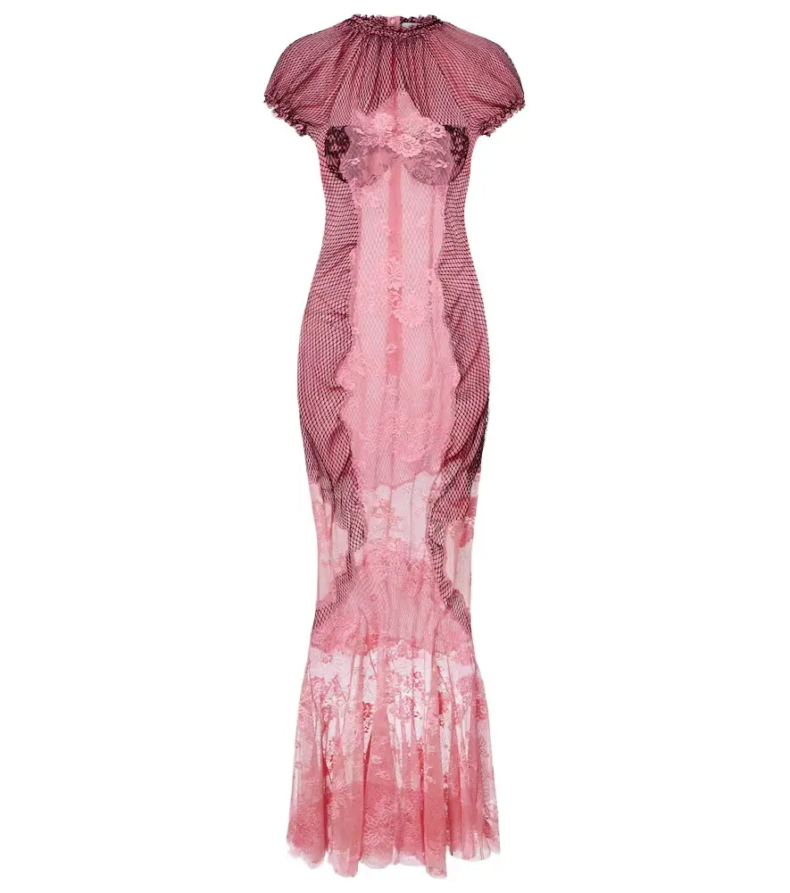 The Attico Sheer lace and mesh maxi dress
