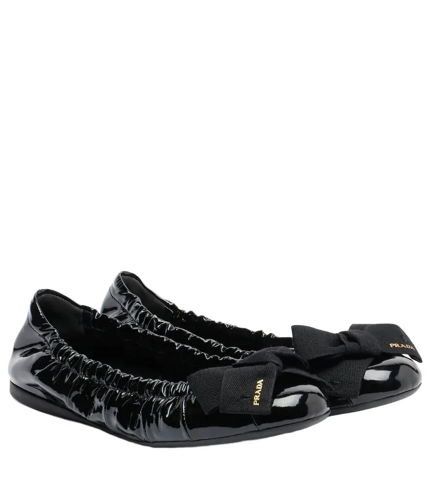 Prada Bow-detail patent leather ballet flats