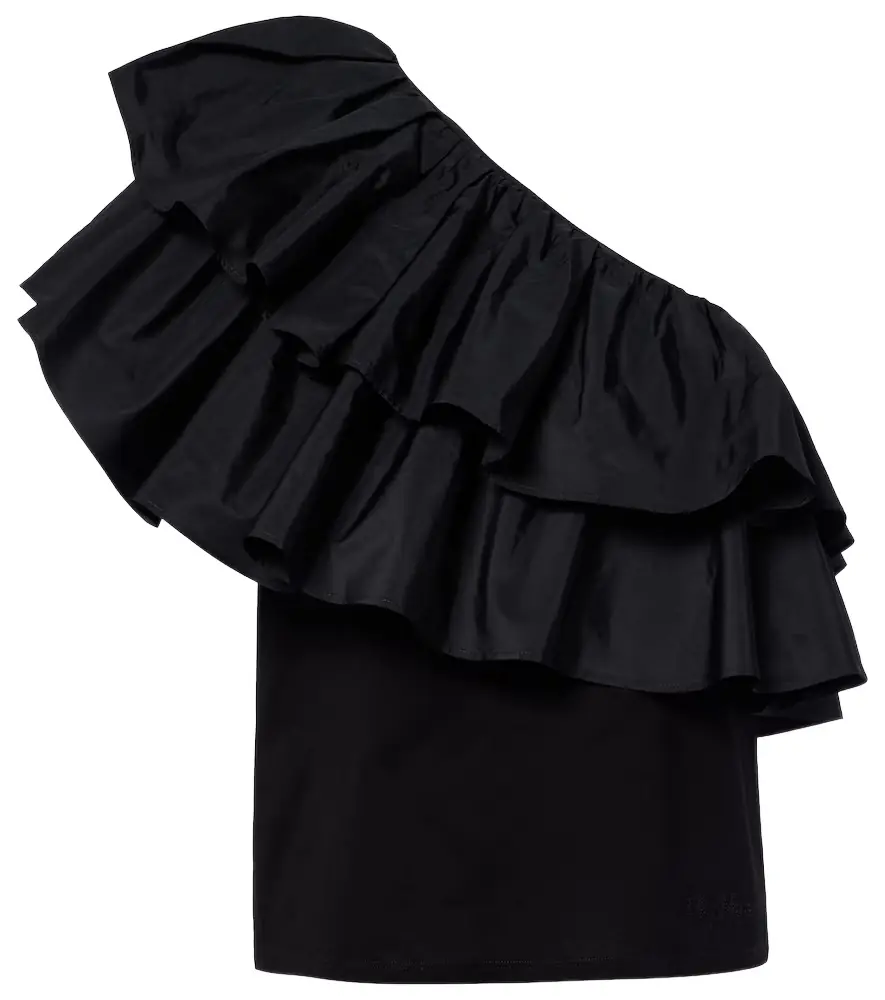 Max Mara Elegante Orca ruffled one-shoulder cotton top