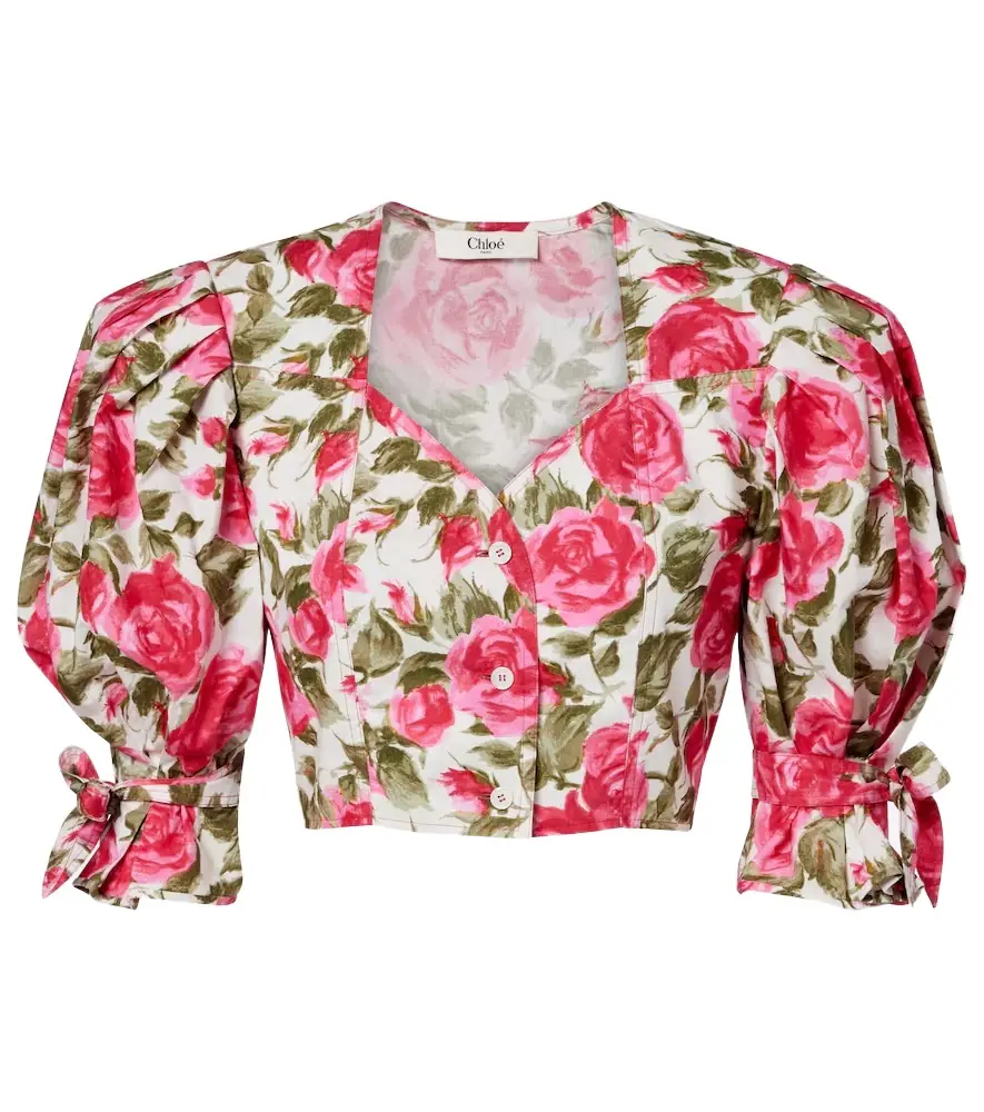 Chloe Chloé Floral cropped puff-sleeve cotton blouse