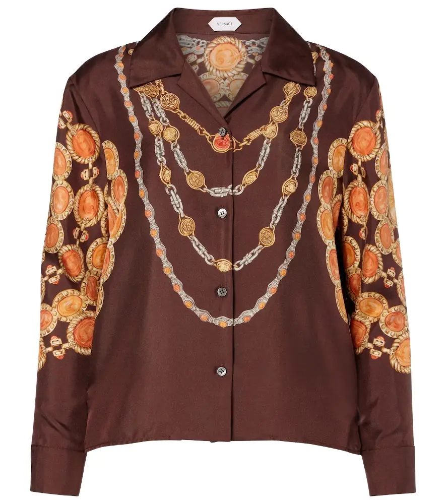 Versace Printed cropped silk twill shirt