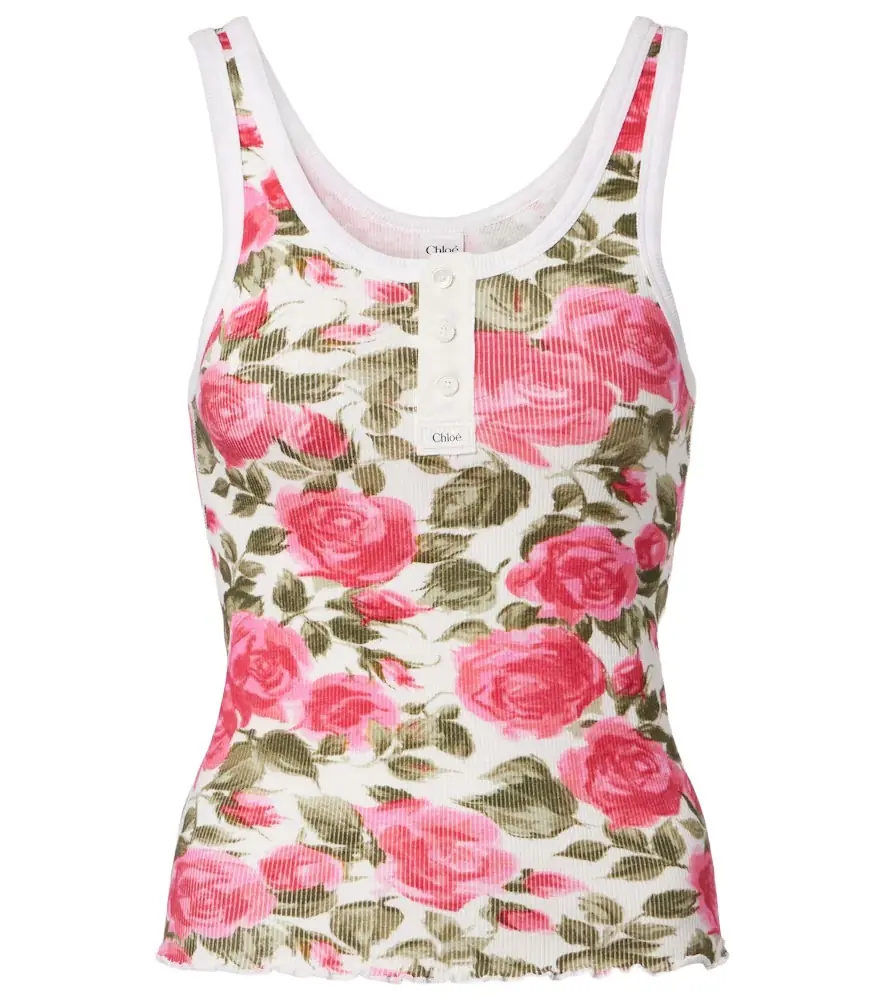Chloe Chloé Floral ribbed cotton-blend tank top