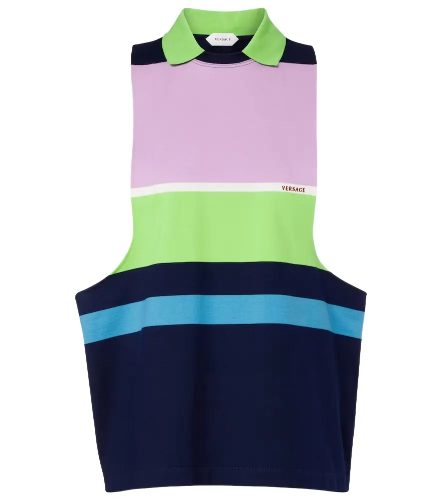 Versace Striped cotton jersey tank top