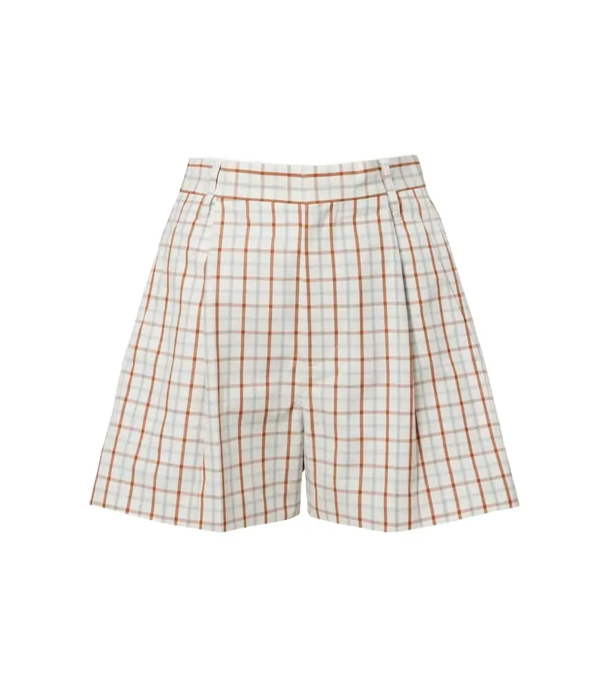 Victoria Beckham Checked pleated cotton shorts
