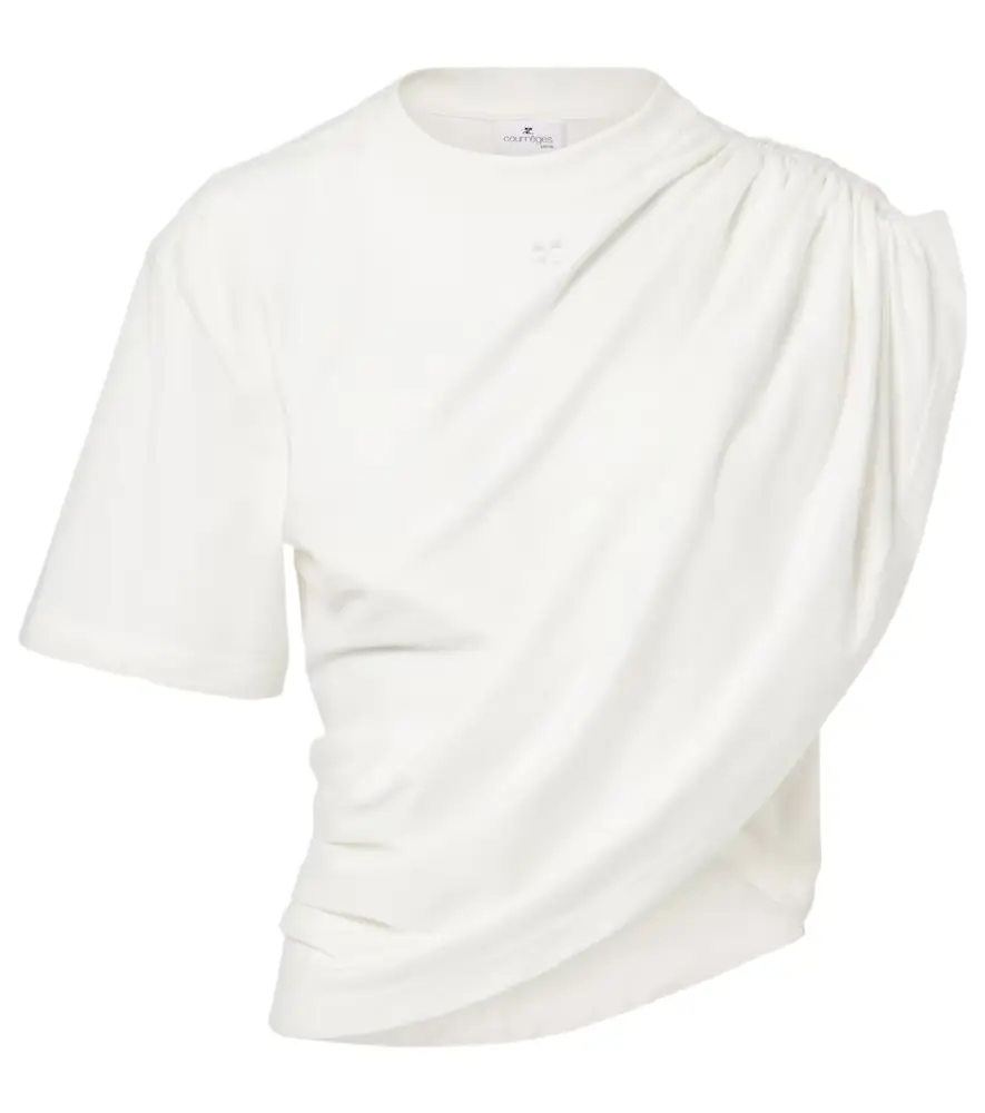 Courreges Courrèges Ruched asymmetric cotton jersey T-shirt