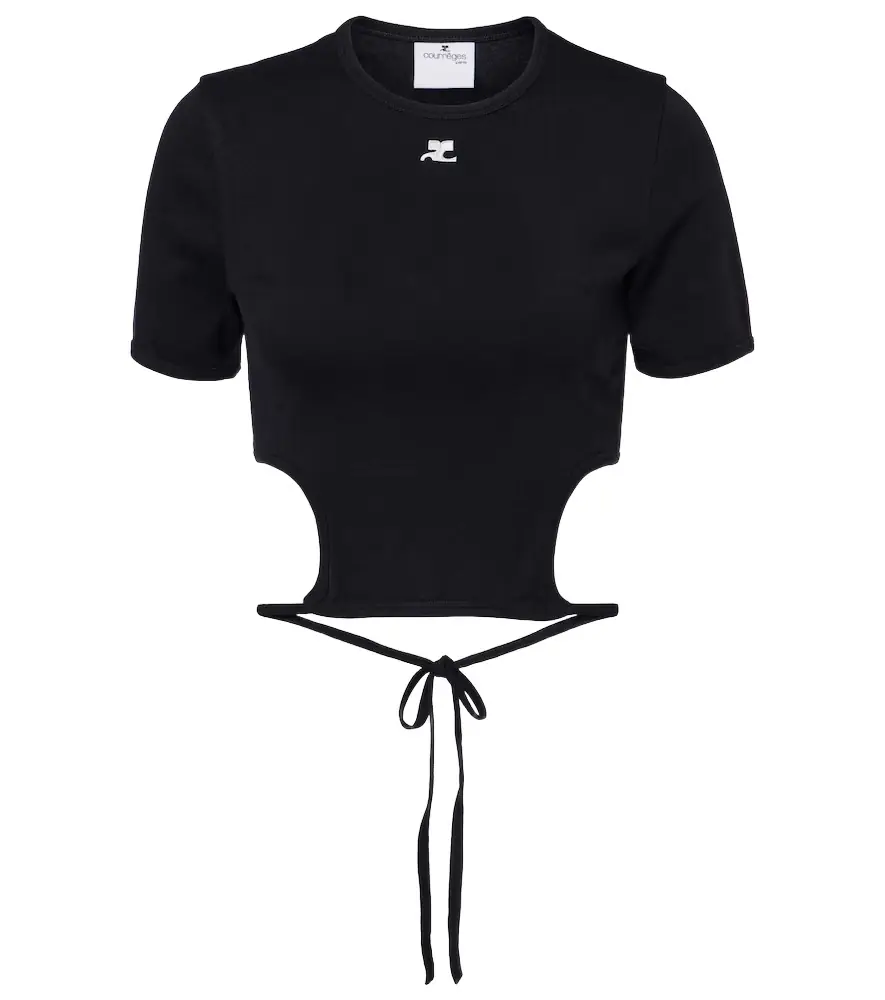 Courreges Courrèges Logo cutout tie-back cotton crop top
