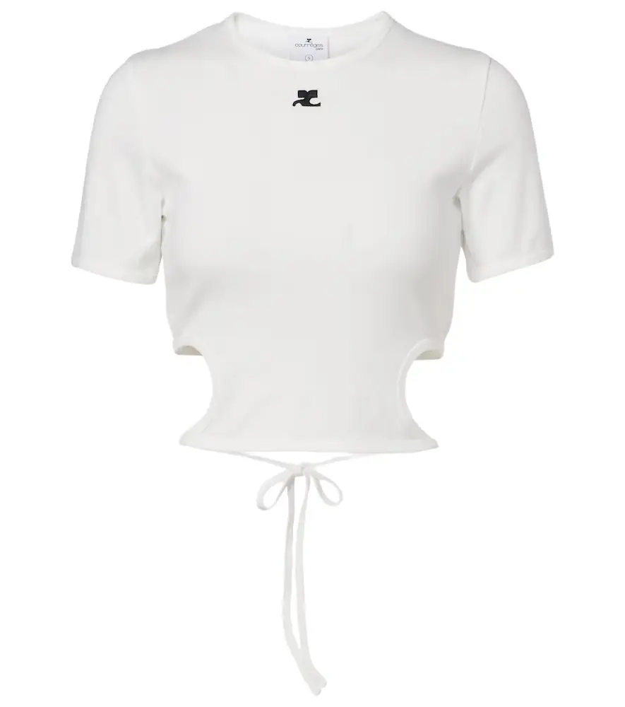 Courreges Courrèges Logo cutout tie-back cotton crop top