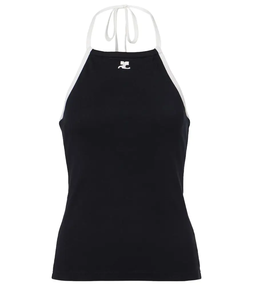Courreges Courrèges Logo tie-back cotton halterneck top