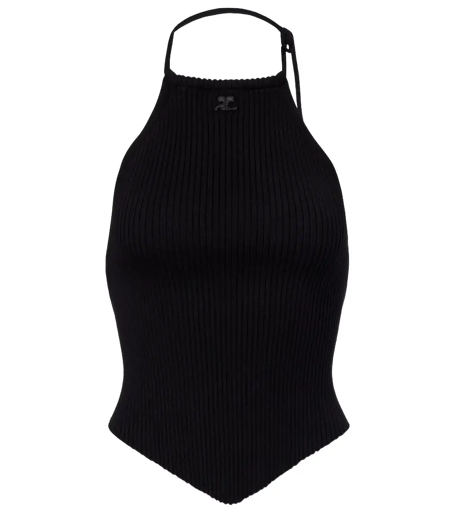 Courreges Courrèges Pointy ribbed-knit halterneck top
