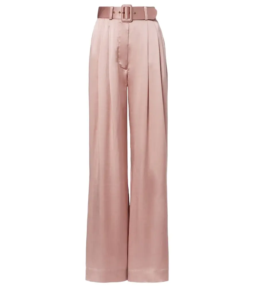 Zimmermann Belted pleated silk satin wide-leg pants