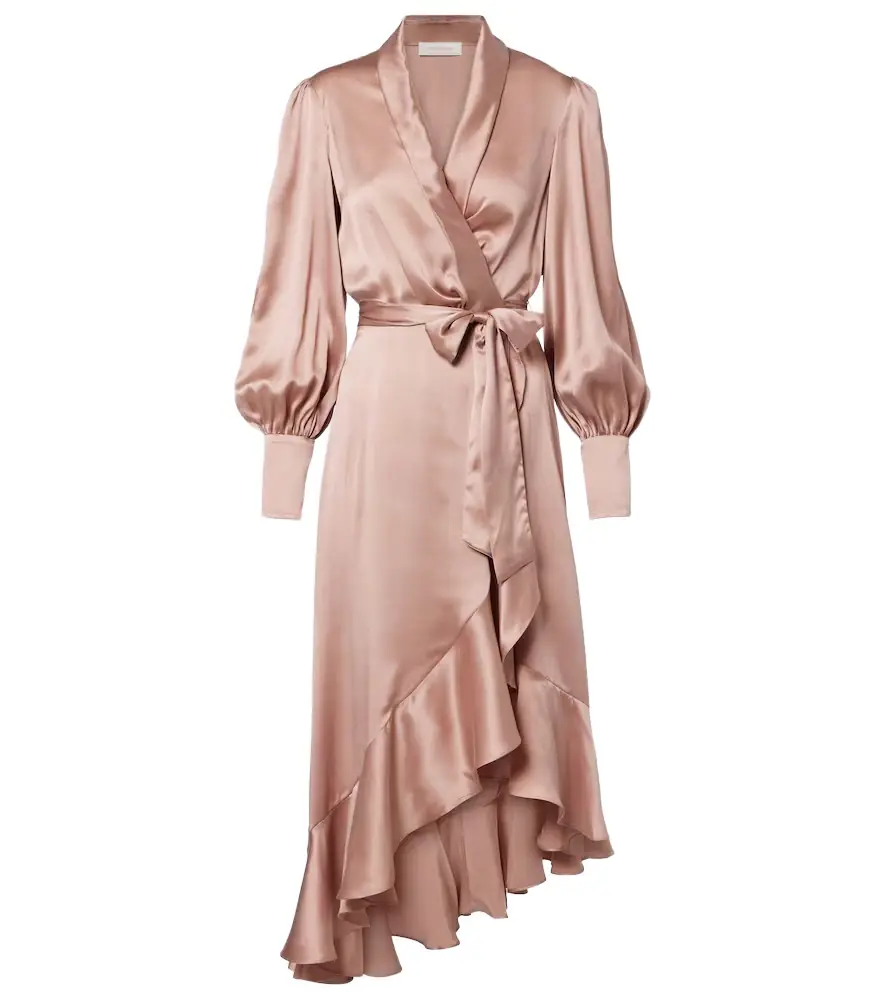 Zimmermann Ruffled silk satin wrap dress