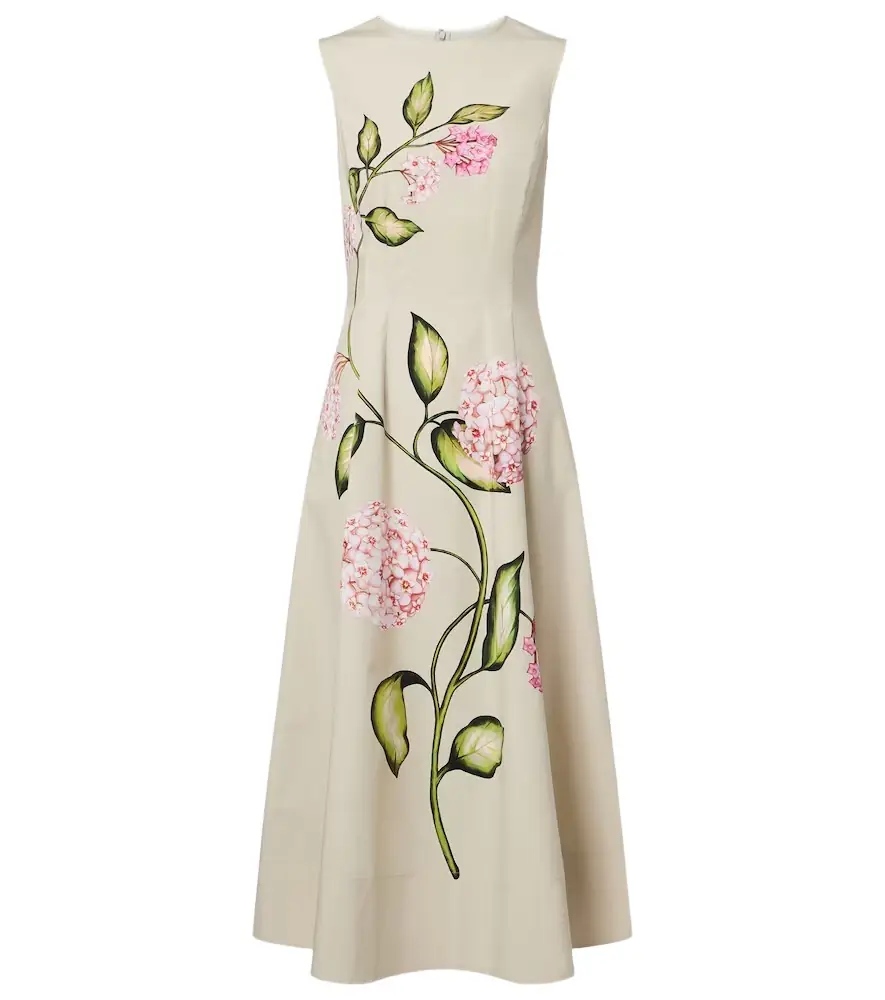 Oscar de la Renta Porcelain cotton-blend poplin midi dress