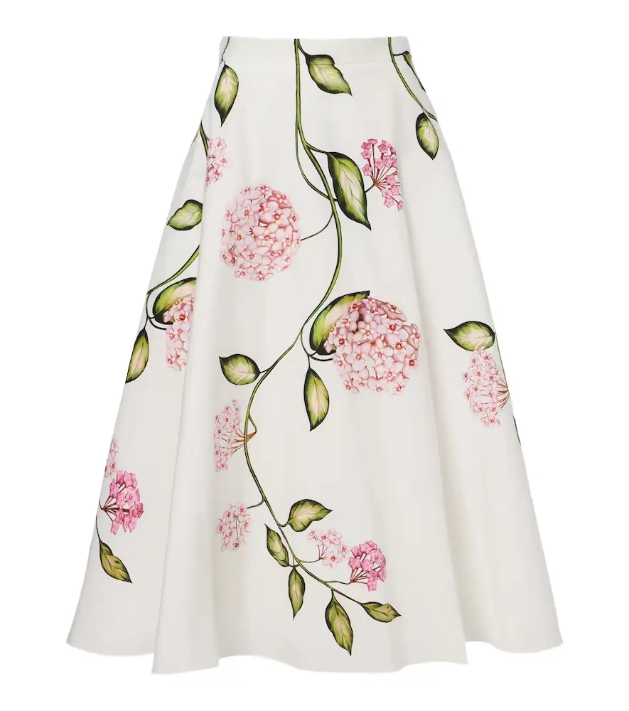 Oscar de la Renta Floral cotton-blend poplin midi skirt