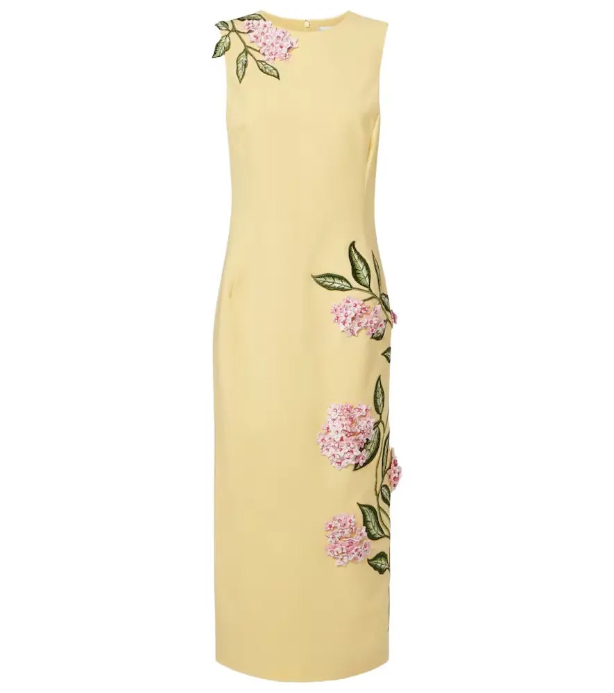 Oscar de la Renta Floral-appliqué wool-blend midi dress