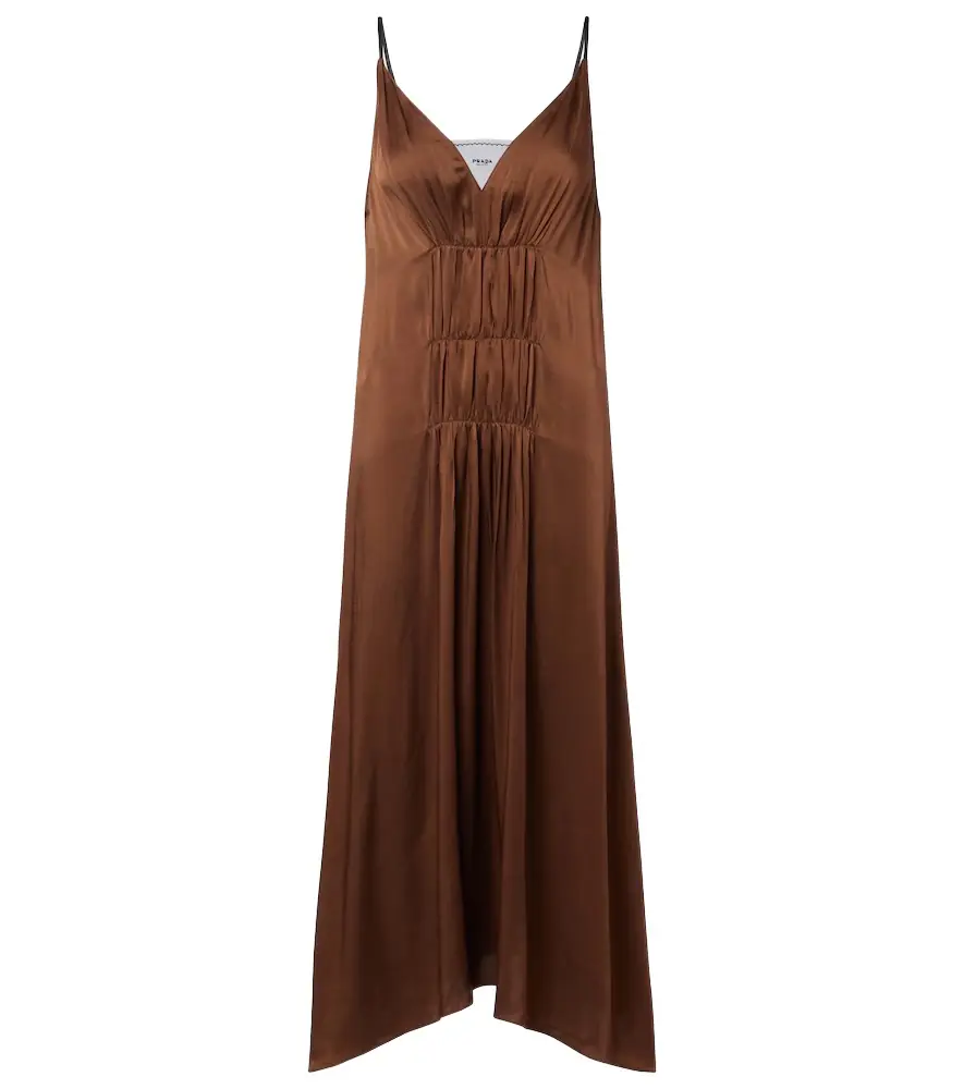 Prada Gathered crêpe satin slip dress