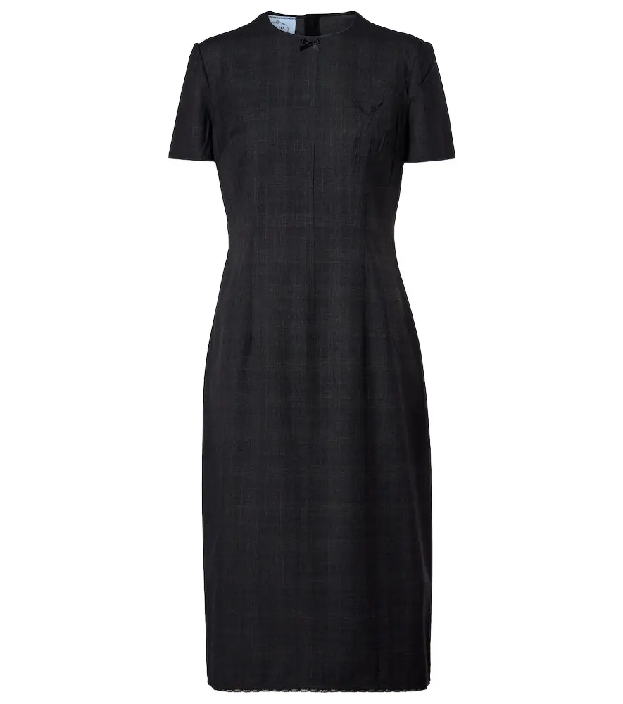 Prada Checked virgin wool midi dress