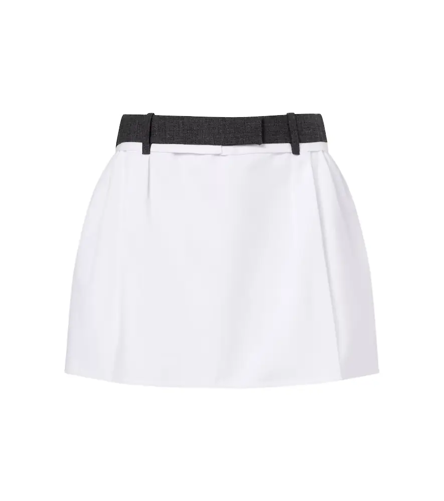Prada Pleated virgin wool-trimmed cotton miniskirt