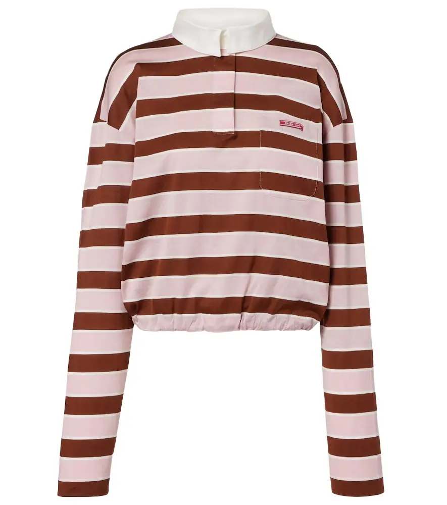 Prada Striped cropped cotton jersey polo shirt