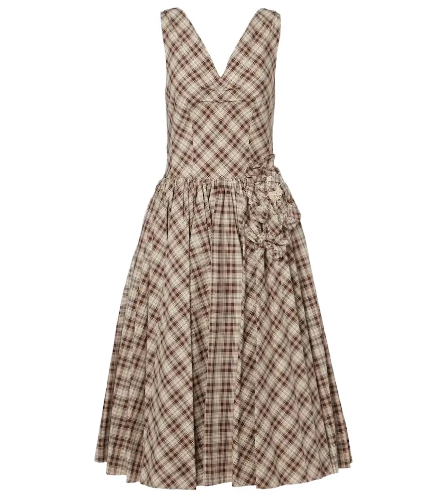 Prada Checked cotton poplin midi dress