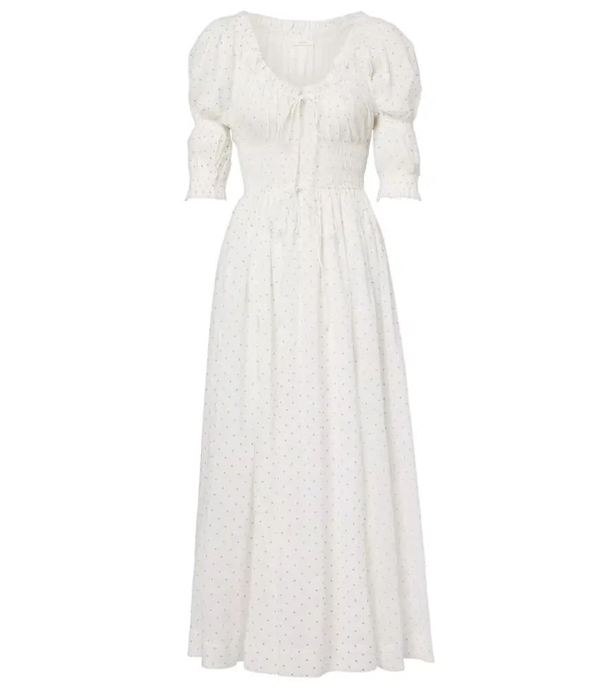 Doen Dôen Ischia gathered polka-dot cotton midi dress