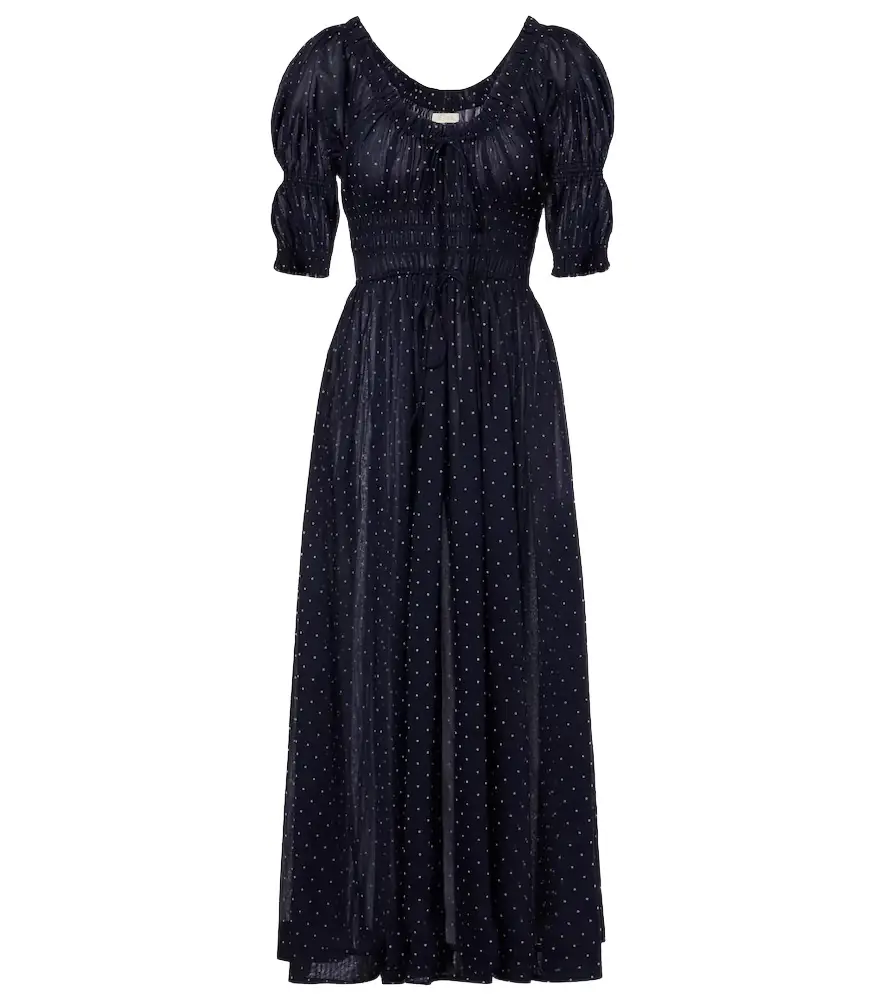 Doen Dôen Ischia gathered polka-dot cotton midi dress