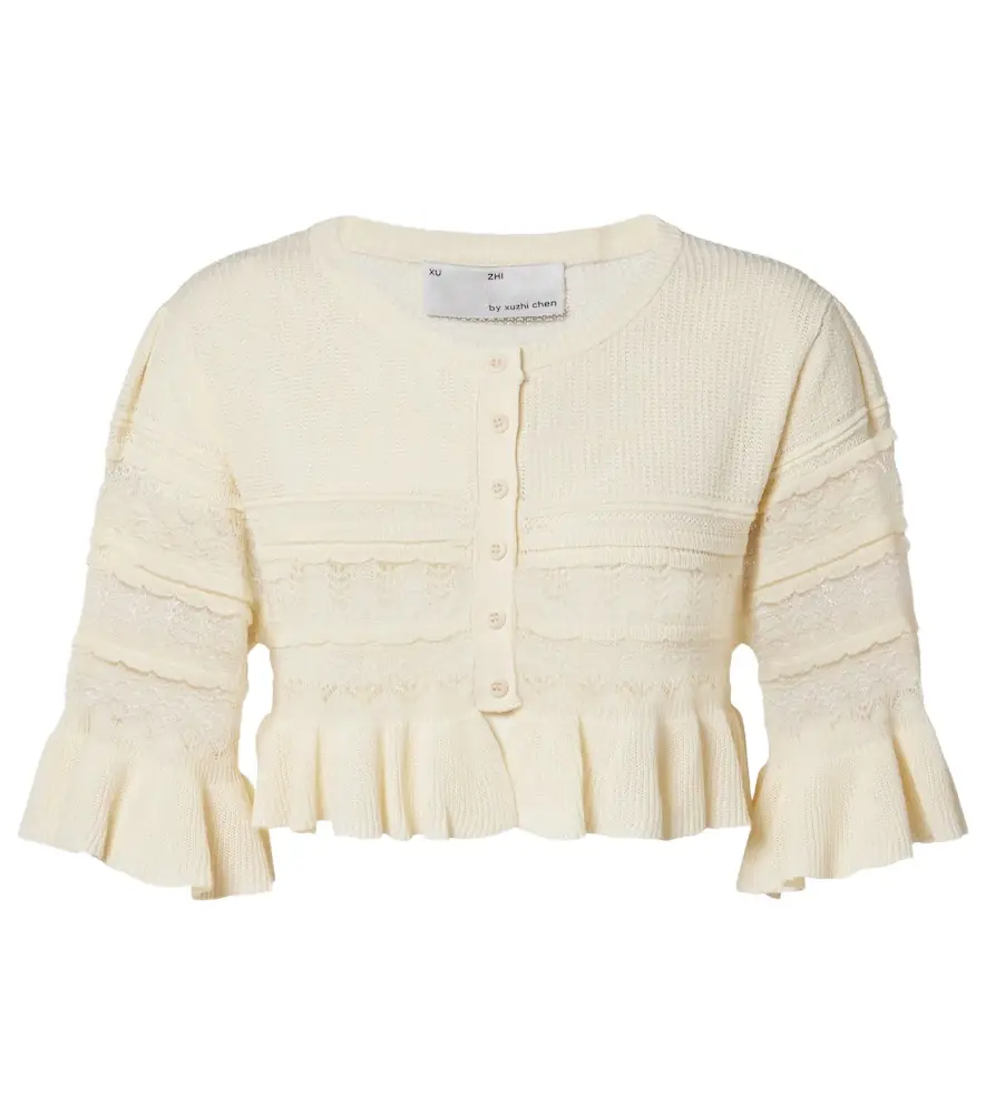 Xu Zhi Cropped open-knit ruffled cardigan