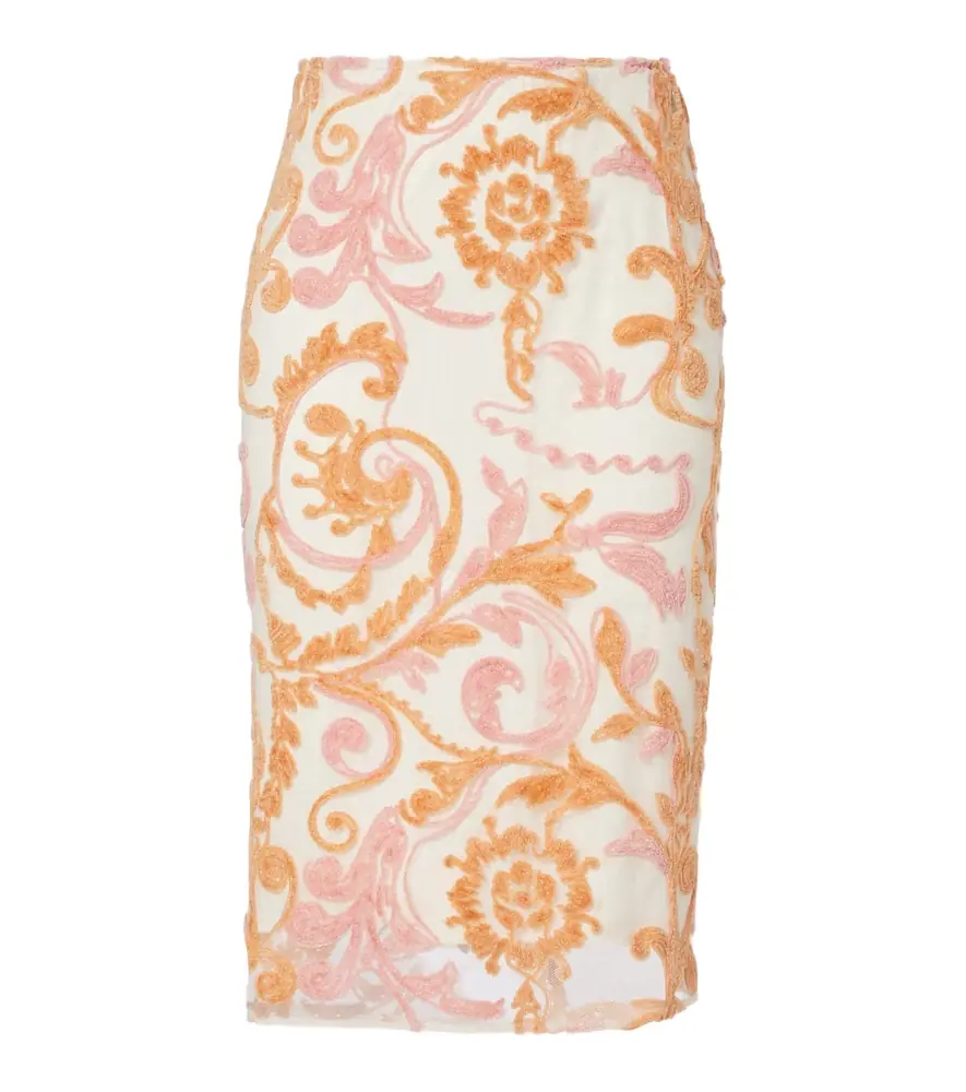 Xu Zhi Embroidered velvet and tulle midi skirt