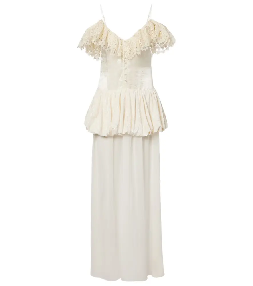 Xu Zhi Lace-trimmed peplum maxi dress