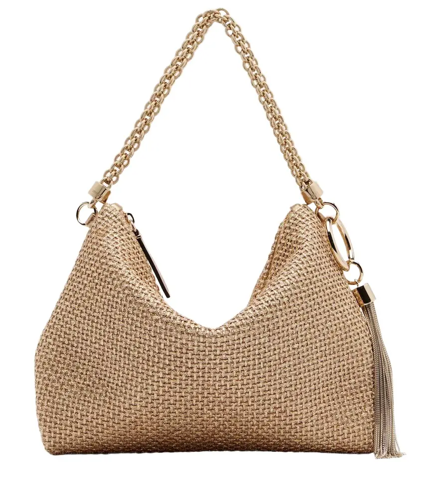 Jimmy Choo Callie Medium raffia-effect shoulder bag