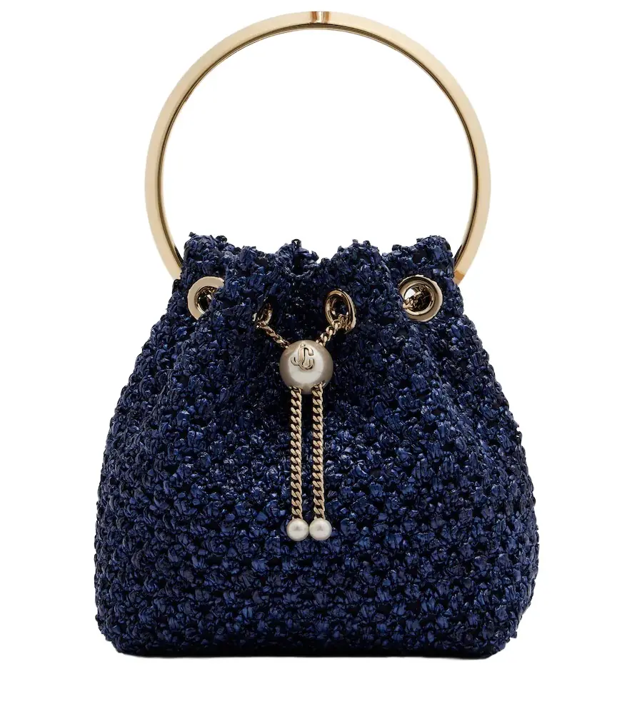 Jimmy Choo Bon Bon Small raffia-effect bucket bag