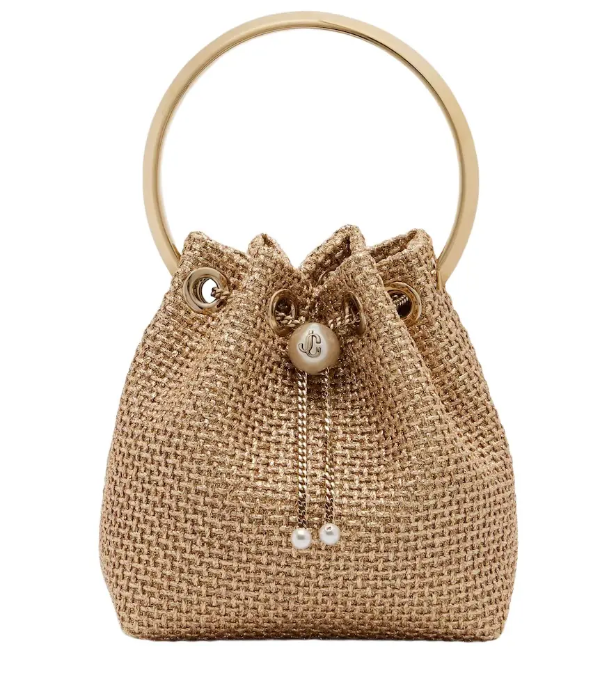 Jimmy Choo Bon Bon Small raffia-effect bucket bag