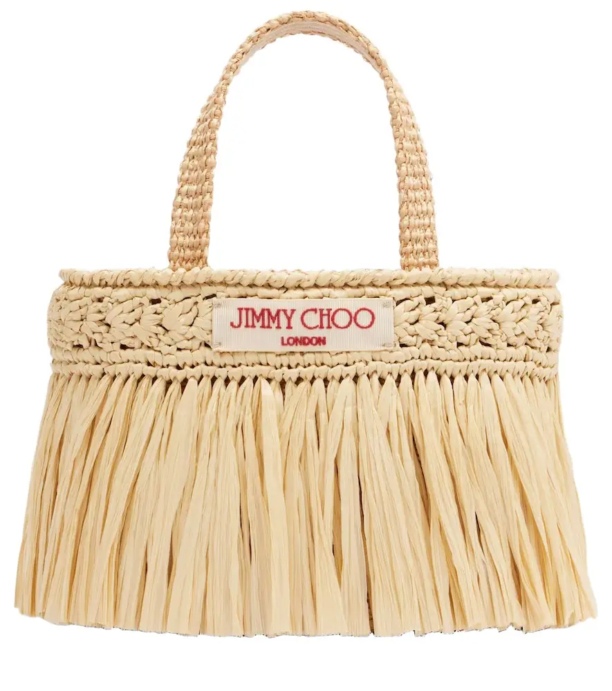 Jimmy Choo Mini fringed raffia top-handle bag
